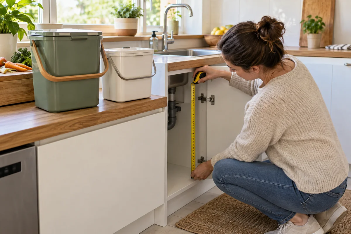 Mesure de l’espace disponible sous un évier avant de choisir un composteur de cuisine